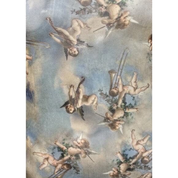 Sweet Lilac Sheer Mesh Baby Angel Cherub Print Short Sleeve Top Size S Y2K - Picture 9 of 14